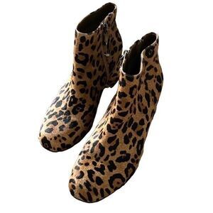 Earthies‎ by Earth Apollo Leather Calf Fur Leopard Ankle Boots. Size 7 NWOB